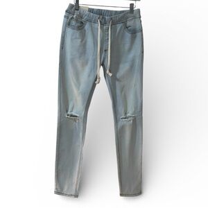 American Bazi Light Blue Skinny Drawstring Jeans with Knee Rips